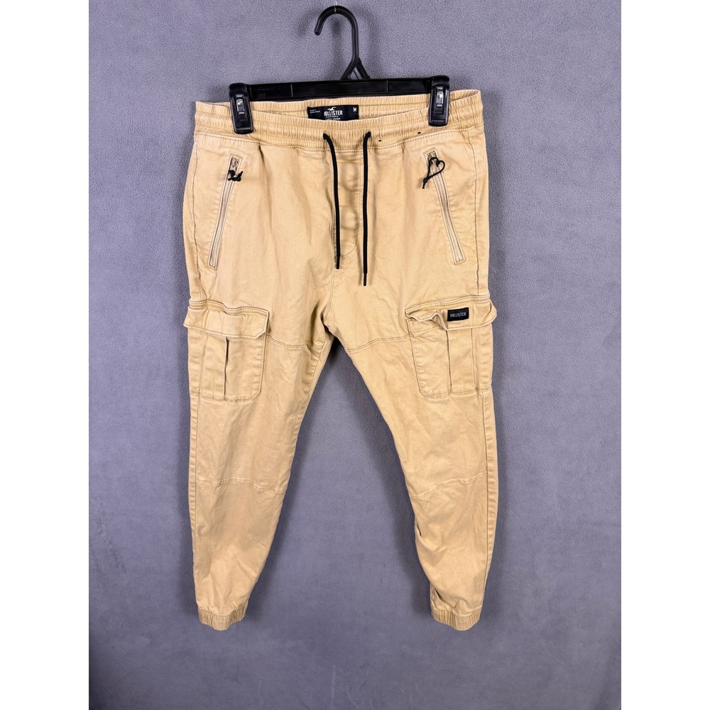 Hollister Cargo Joggers Mens Medium Tan Khaki Advanced Stretch Drawstring Pants